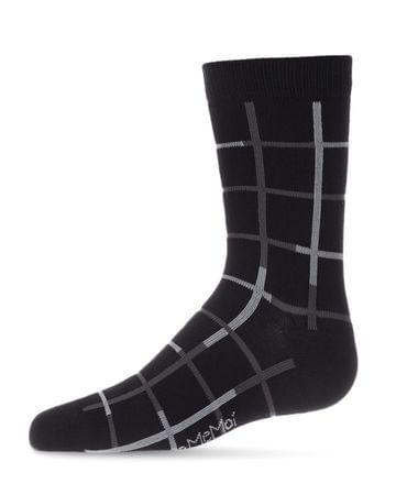 Memoi Window Pane Boys Crew Socks - Black