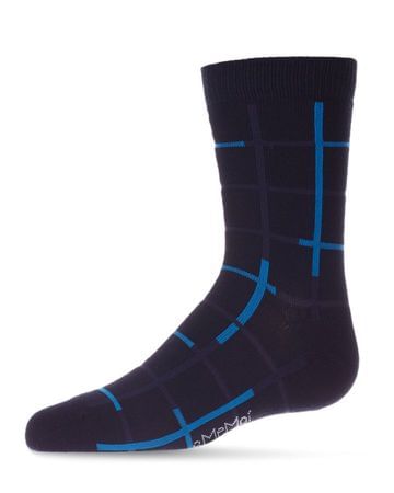 Memoi Window Pane Boys Crew Socks - Navy