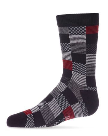 Memoi Checkerboard Boys Crew Socks - Black