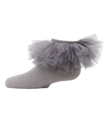 Memoi Tulle Tutu Ruffle Anklet - Gray MKF-6031