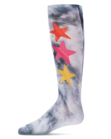 Memoi Tie Dye Star Knee Socks - Black