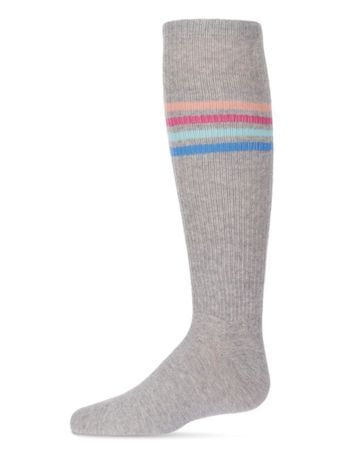 Memoi Thin Ribbed Athletic Striped Knee Socks - Light Gray
