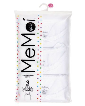 Memoi Girls Cami Undershirts White Cotton - 3-Pack MKU-1023