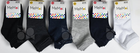 Memoi Kid's Mid Cut Socks 3-Pack - Light Gray MK-556