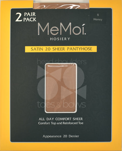 Memoi Satin Sheer 20 Denier Stockings 2-Pack - Honey MS-650