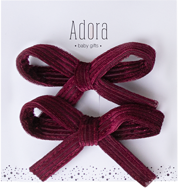 Adora Mini Corduroy Bow Clip Set - Mulberry Corduroy