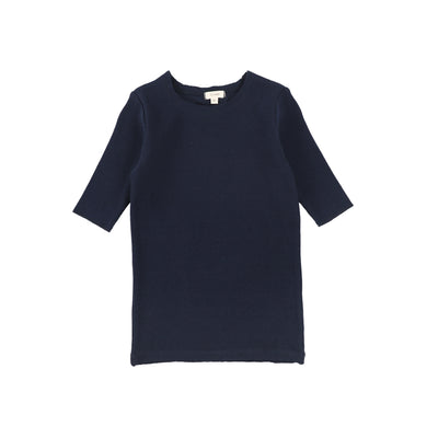 Lil Legs Ribbed Three Quarter Sleeve Tee - Navy