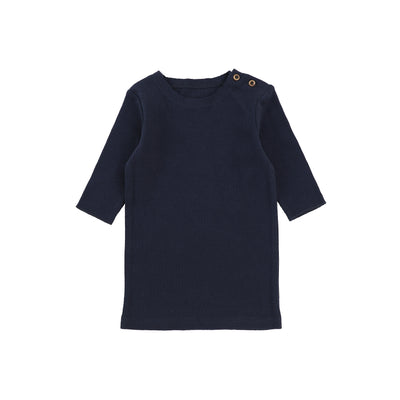 Lil Legs Three Quarter Sleeve Ribbed Side Buttons T-Shirt - Navy