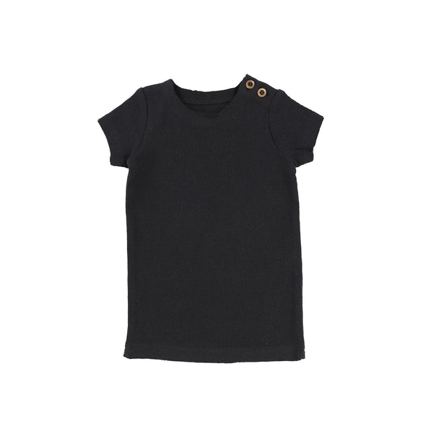 Lil Legs Short Sleeve Ribbed Side Buttons T-Shirt - Navy
