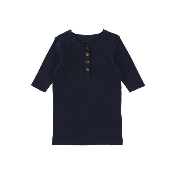 Lil Legs Three Quarter Ribbed Center Button T-Shirt - Navy