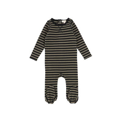 Lil Legs Classic Ribbed Footie - Olive/Black Stripe