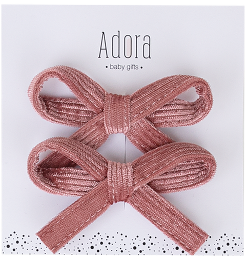 Adora Mini Corduroy Bow Clip Set - Old Rose Corduroy