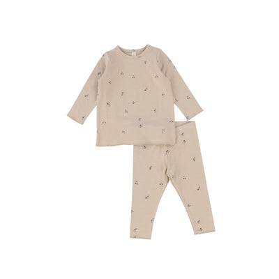 Lillette Long Sleeve Poppy Lounge Set - Pale Taupe/Pewter