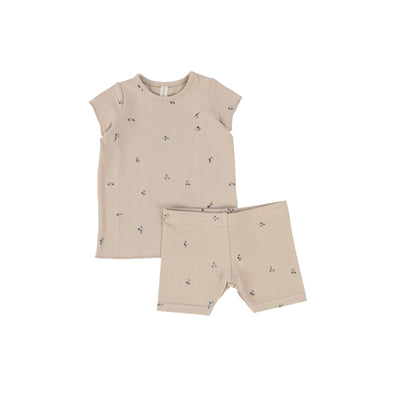 Lillette Short Sleeve Poppy Lounge Set - Pale Taupe/Pewter