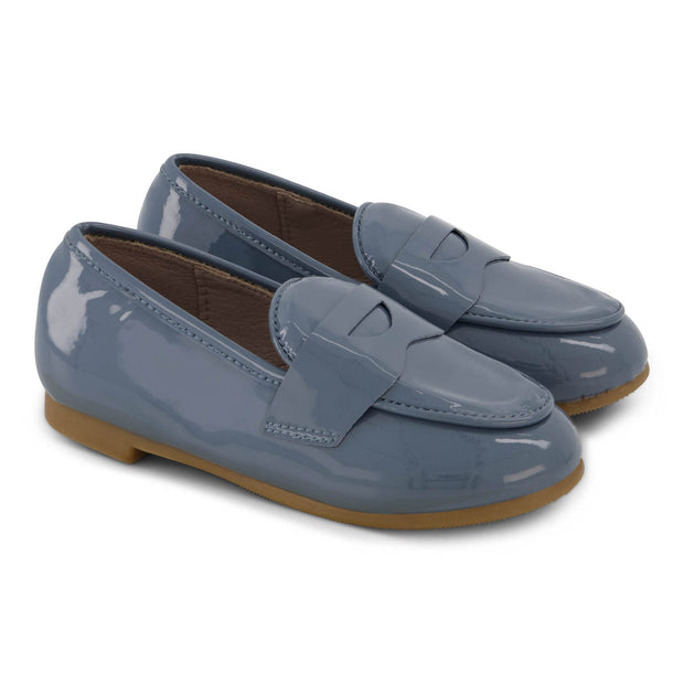 Zeebra Kids Hard Sole Patent Leather Penny Loafers - Marlin Blue