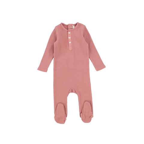 Lillette Ribbed Classic Henley Footie - Peachy Pink