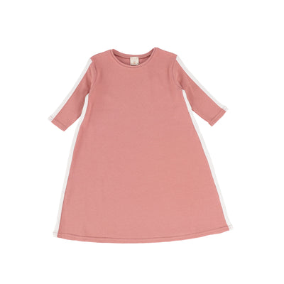 Analogie Three Quarter Sleeve Linear Dress - Pink/White