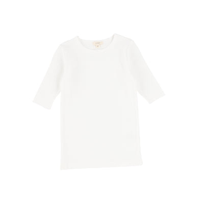 Lil Legs Ribbed T-Shirt Three Quarter Sleeve - Pure White