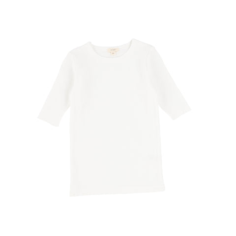 Lil Legs Ribbed Three Quarter Sleeve T-shirt - Pure White