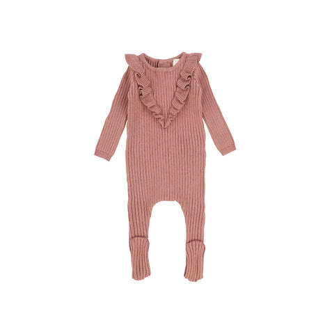 Analogie Knit Ruffle Footie - Rosewood