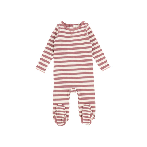 Lil Legs Classic Ribbed Footie - Rosewood/Stone Stripe