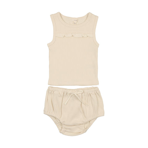 Lil Legs Ribbed Girls Tank Set - Cream Ruffle