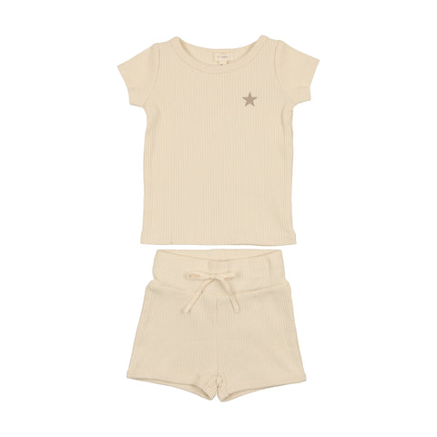 Lil Legs Ribbed Baby Boys Set - Cream Star