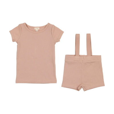 Lil Legs Suspender Shorts + T-Shirt Set - Pink