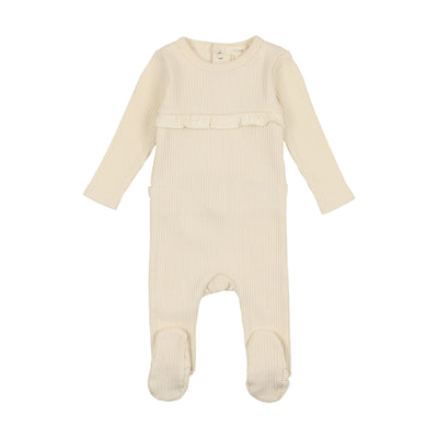 Lil Legs Ribbed Footie - Cream Ruffle