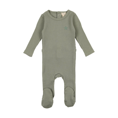 Lil Legs Ribbed Footie - Green Star
