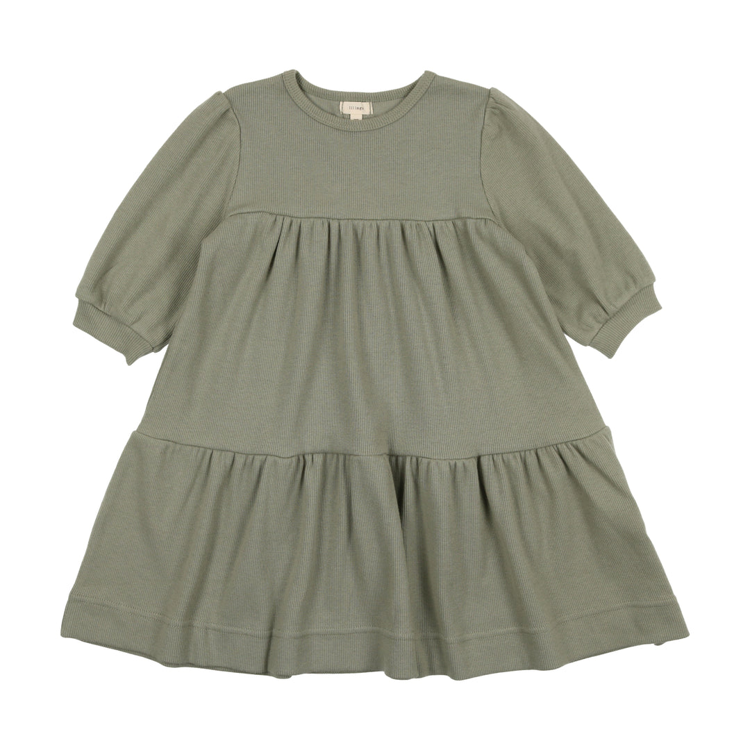 Lil Legs Ribbed Puff Sleeve Dress Three Quarter Sleeve
