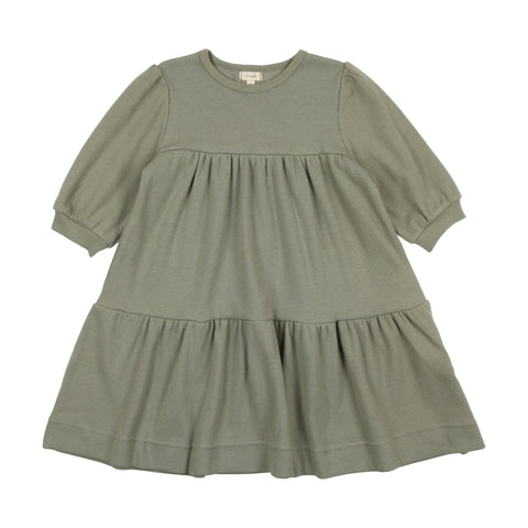 Lil Legs Ribbed Puff Sleeve Dress Three Quarter Sleeve - Green