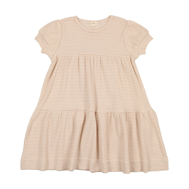 Lil Legs Ribbed Puff Sleeve Dress Short Sleeve - Pink Stripe