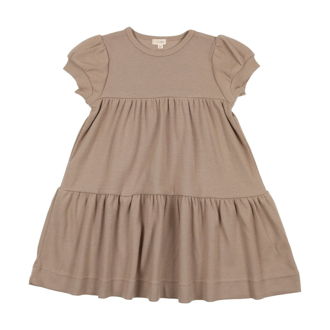 Lil Legs Ribbed Puff Sleeve Dress Short Sleeve - Tan Lil Legs Ribbed Puff Sleeve Dress Short Sleeve - Tan