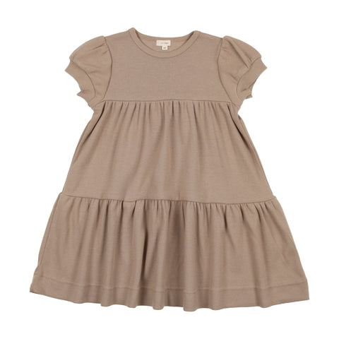 Lil Legs Ribbed Puff Sleeve Dress Short Sleeve - Tan