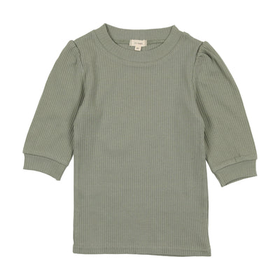 Lil Legs Ribbed Puff Sleeve T-Shirt Three Quarter Sleeve - Green