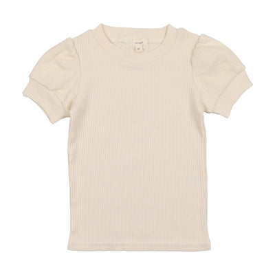 Lil Legs Ribbed Puff Sleeve T-Shirt Short Sleeve - Cream