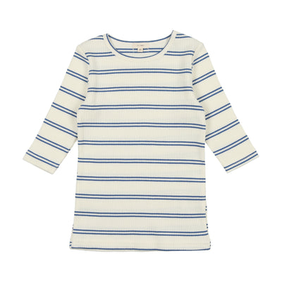 Lil Legs Big Girls T-Shirt Three Quarter Sleeve - White/Royal Blue Stripe