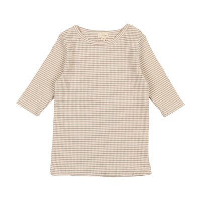 Lil Legs Ribbed T-Shirt Three Quarter Sleeve - Tan Stripe