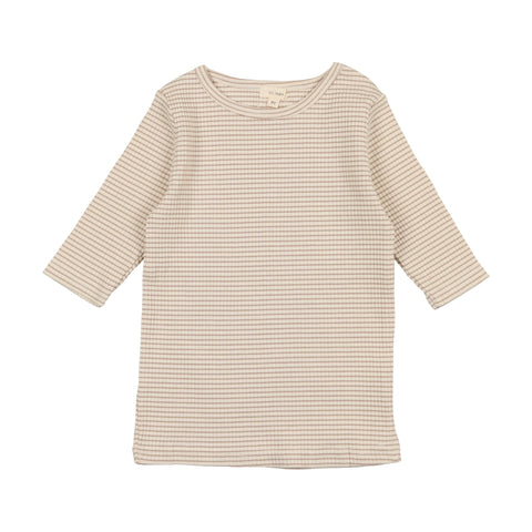 Lil Legs Ribbed T-Shirt Three Quarter Sleeve - Tan Stripe