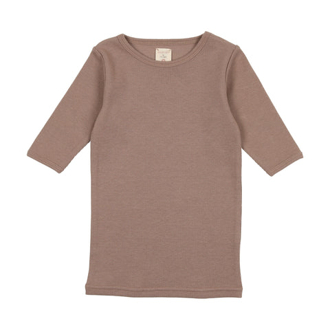 Analogie Ribbed Big Girls T-Shirt Three Quarter Sleeve - Tan