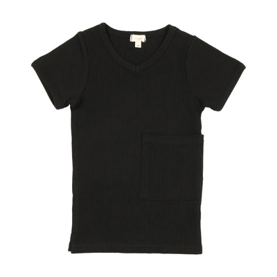 Lil Legs Ribbed V-Tee with Pocket - Black