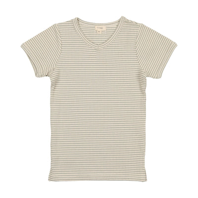 Lil Legs Ribbed V-Tee - Green Stripe