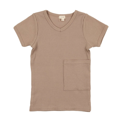 Lil Legs Ribbed V-Tee with Pocket - Tan