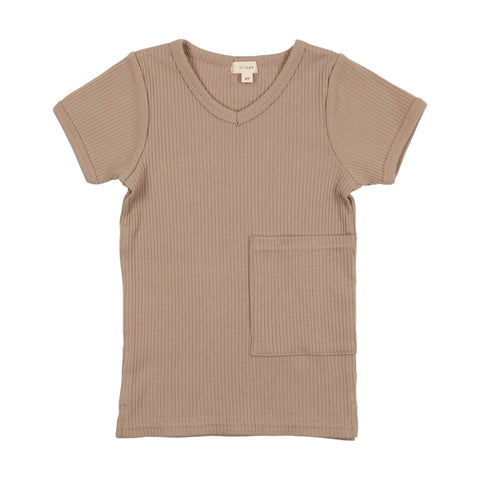 Lil Legs Ribbed V-Tee with Pocket - Tan