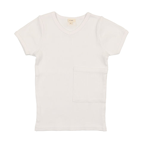 Lil Legs Ribbed V-Tee with Pocket - White