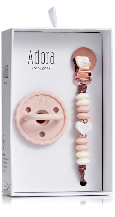 Adora Pacifier and Pacifier Clip Baby Gift Set - Blush Heart