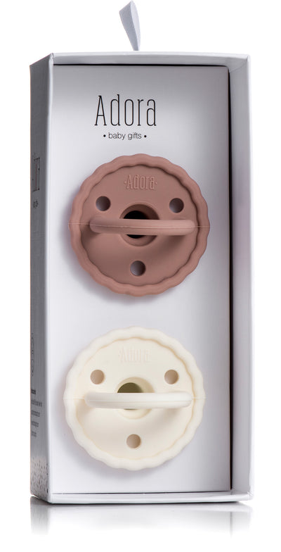 Adora Scalloped Pacifier Baby Gift Set - 2-pack - Mauve & Vanilla