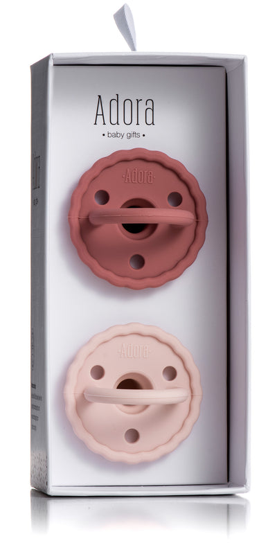 Adora Scalloped Pacifier Baby Gift Set - 2-pack - Rosewood & Blush