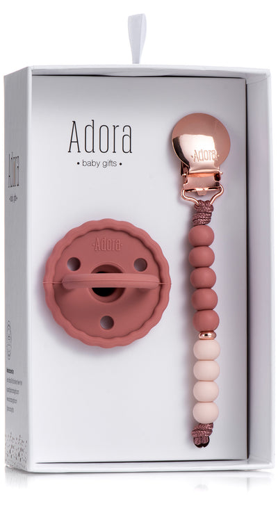 Adora Pacifier and Pacifier Clip Baby Gift Set - Rosewood Ombre